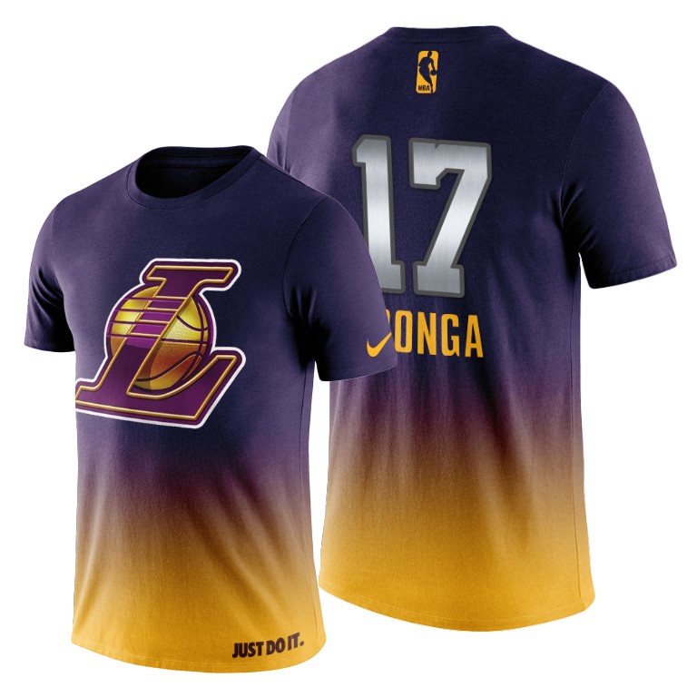 Men's Los Angeles Lakers Isaac Bonga #17 NBA Midnight Mascot Team Logo Purple Basketball T-Shirt HIA2183PW